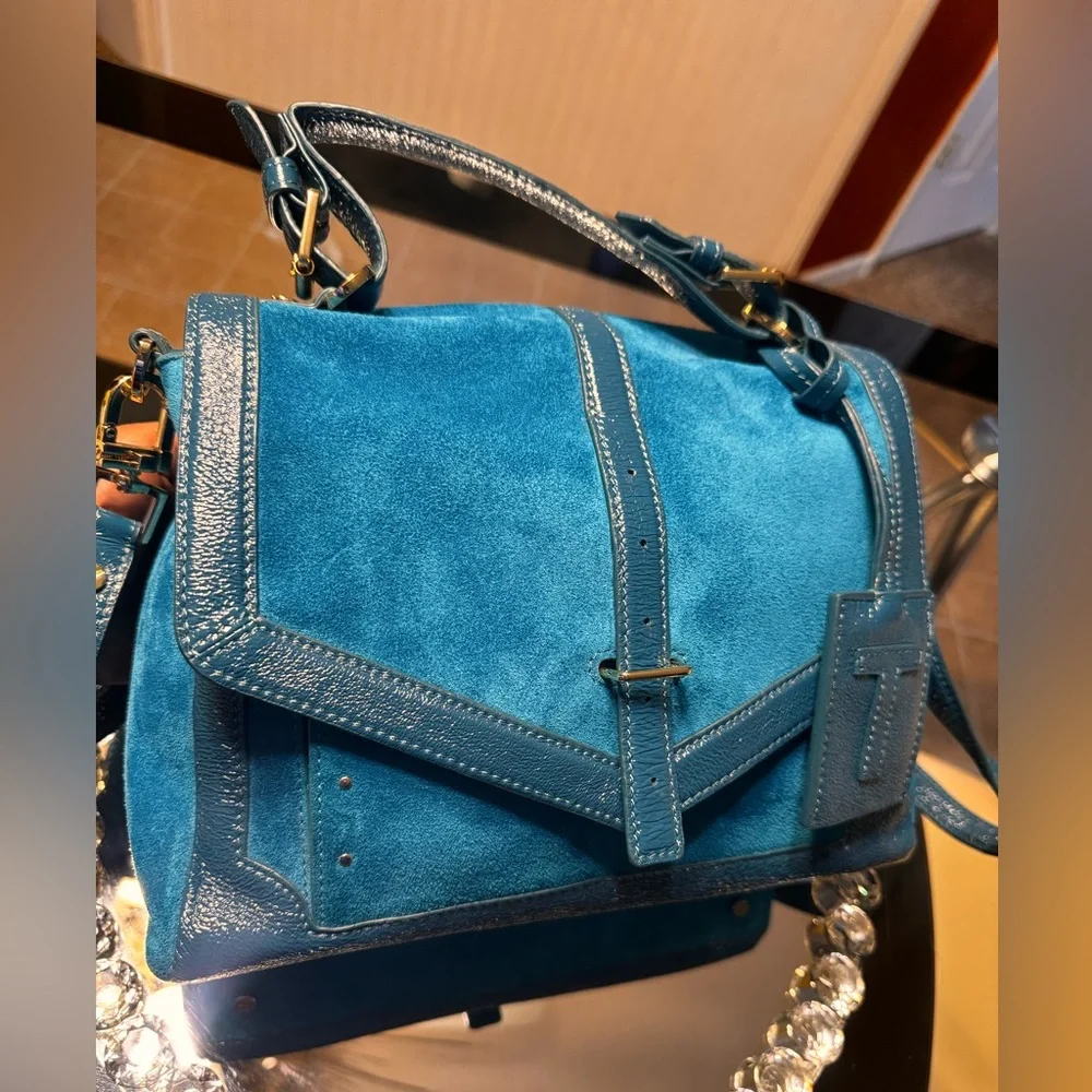 NWOT Tory Burch All Suede and Leather Trim 797 Satchel Messenger Crossbody Bag.